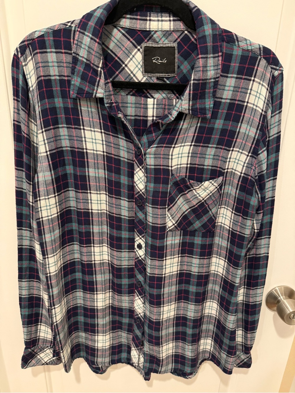 Rails Navy, Teal & White Plaid Button-Down Shirt